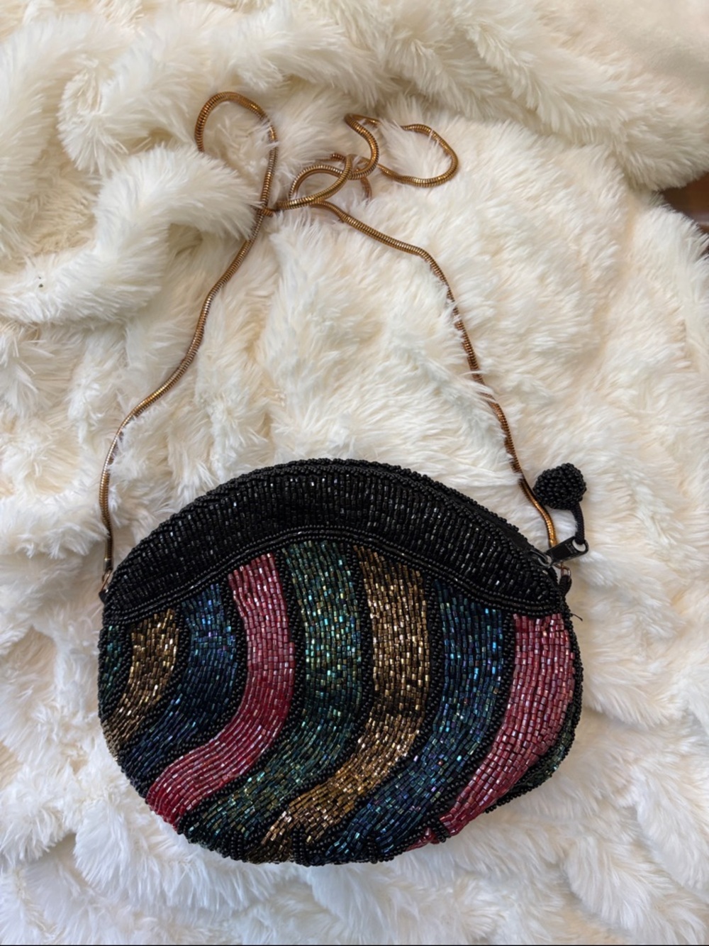 Walborg Multicolor Beaded Wave Crossbody with Black Trim